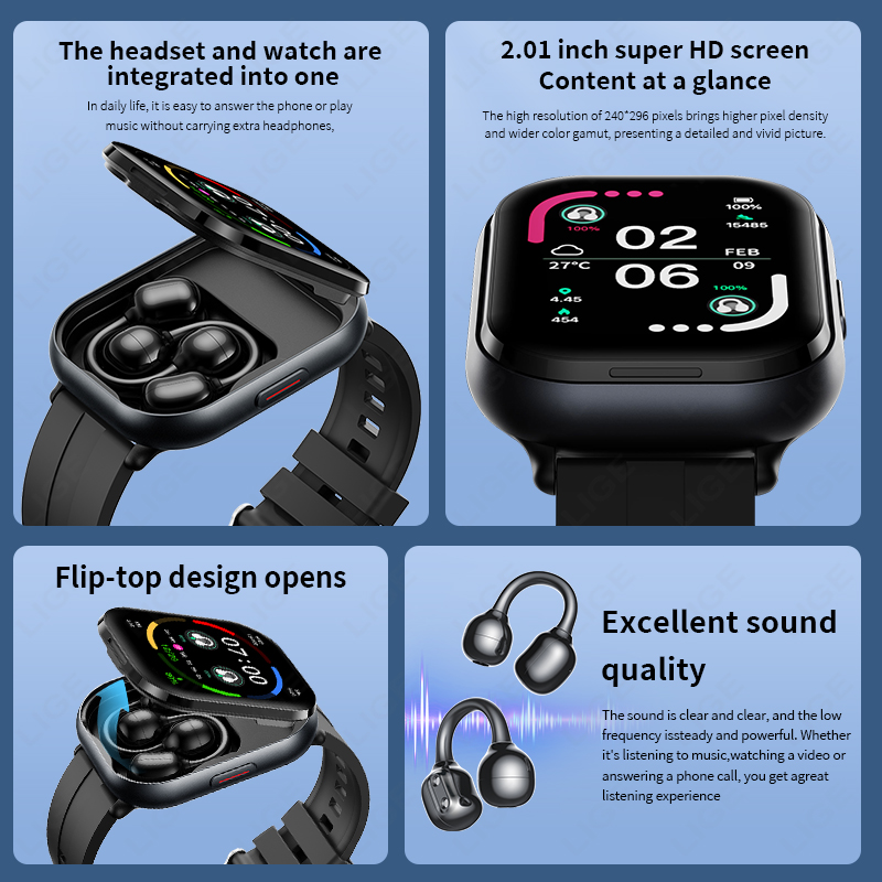 LIGE Jam Tangan Pintar Headpho - Smartwatch Face ulasan dan harga